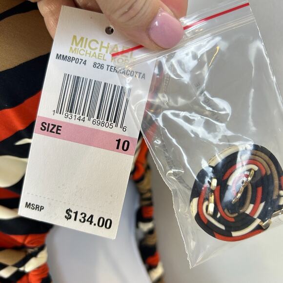 Michael Kors One-Shoulder Cutout One Piece Swimsuit Terracotta Women's 10 NWT - Picture 4 of 9